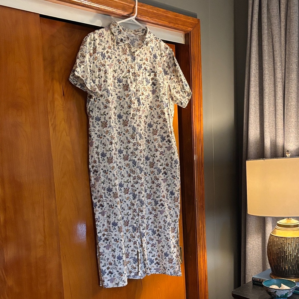 Zeagoo Floral Midi Dress - White and Blue